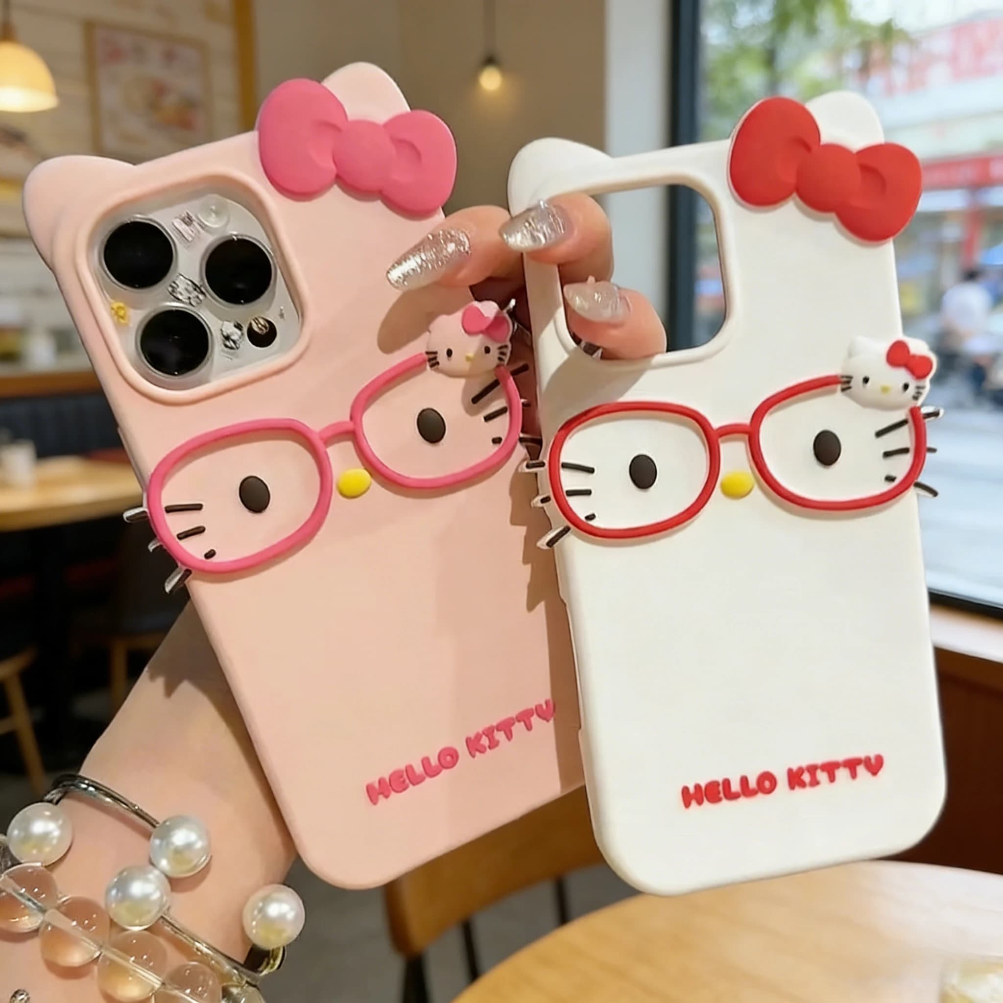 Custodia per telefono in silicone morbido con occhiali 3D Hello Kitty Kawaii per iPhone 17 Pro Max 16 15 Plus 14 13 Mini 12 11 4 4S 5 5S 7 8 SE