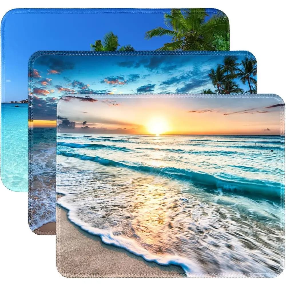 Non-Slip Square Beach-Themed Mouse Pad for Office and Laptop Use