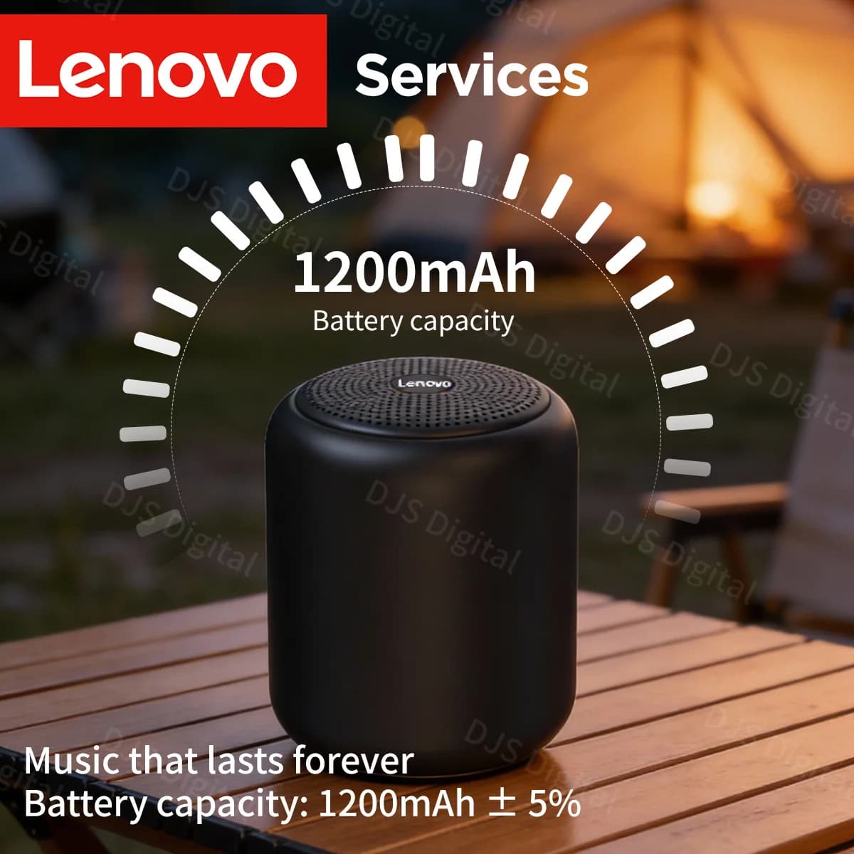 Lenovo IPX4 Waterproof 360° Surround Sound Portable Bluetooth 5.4 Speaker, 1200mAh Battery Compact Subwoofer for Outdoor & Home