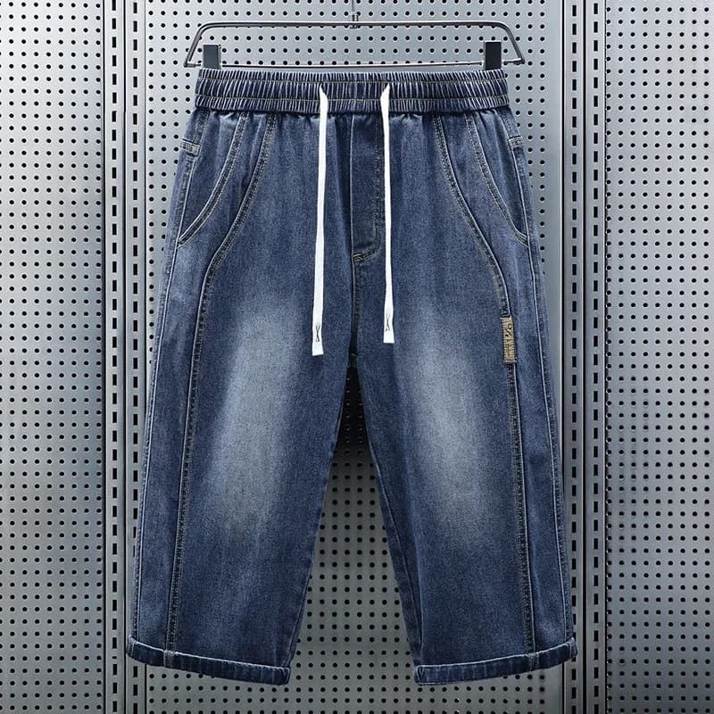 Pantaloncini Jeans Estivi da Uomo con Elastico in Vita, Nuova Moda, con Coulisse, Versatili, Dritti, Larghi, in Denim