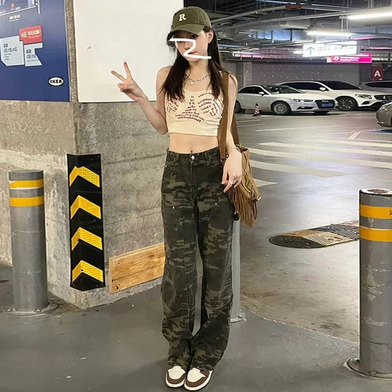 Summer Women's Workwear Jeans Loose Straight Wide Leg Long Trousers Unique Design American Style Floor-Length Fashionable