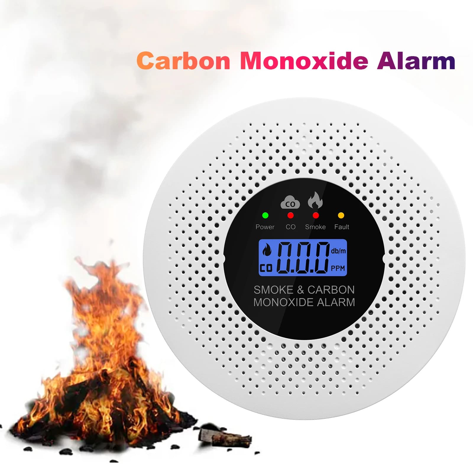 Rilevatore di monossido di carbonio (CO) a batteria 2-in-1 con allarme antincendio e rilevatore di fumo con display LCD per casa, appartamento, cucina