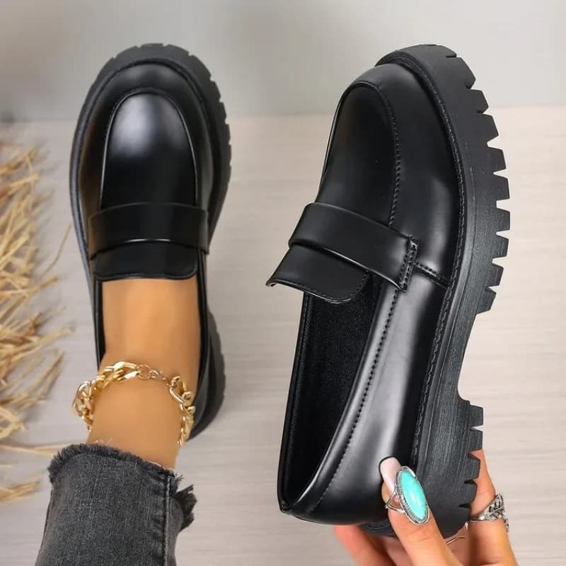 Mocassini con Plateau Stile Britannico Donna 2026 Taglie Forti Punta Tonda Scarpe Singole Donna Suola Spessa in Pelle PU Mujer