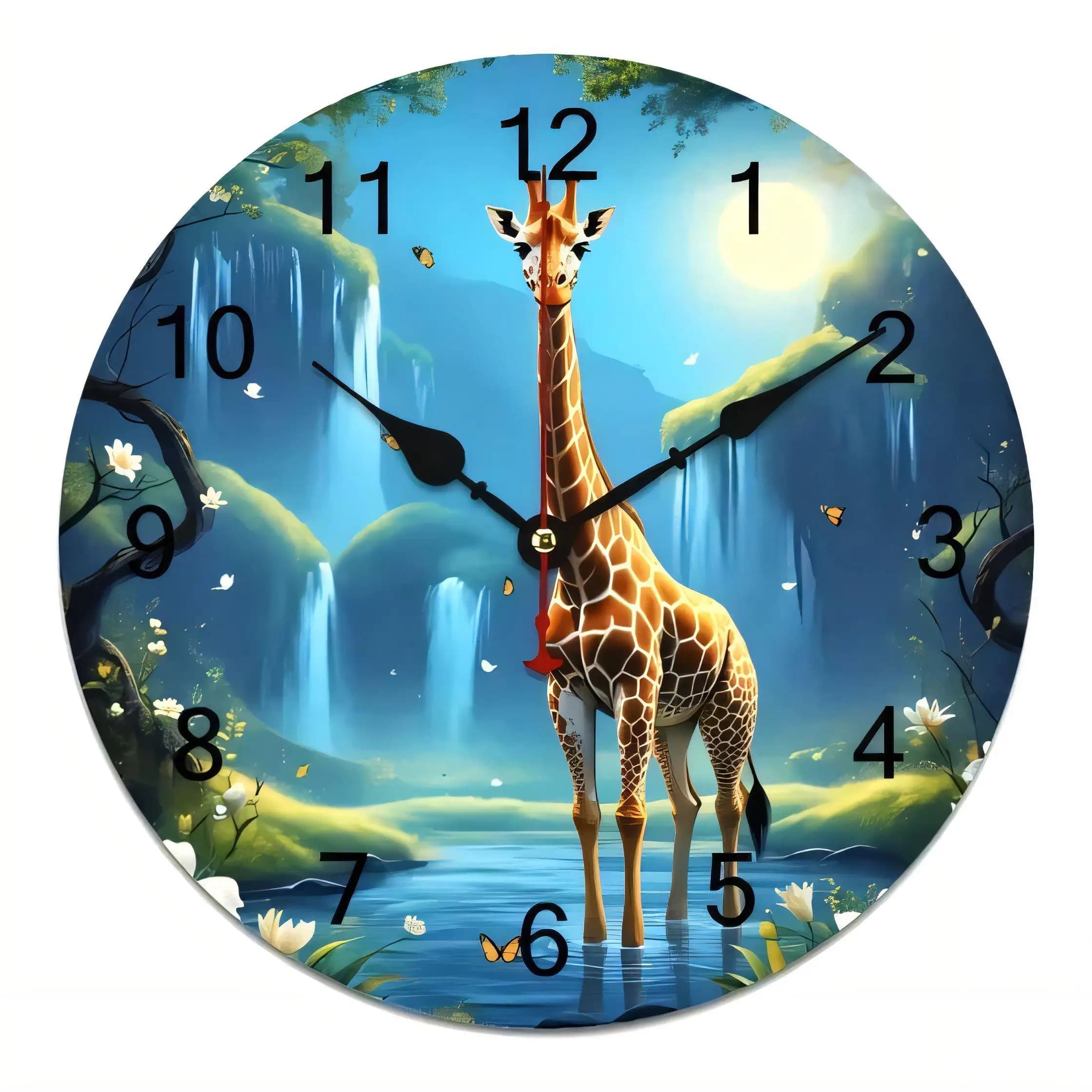 Fantasy Forest Giraffe Wall Clock Silent Non Ticking Battery Operated Mystical Night Landscape Decorative Home Art