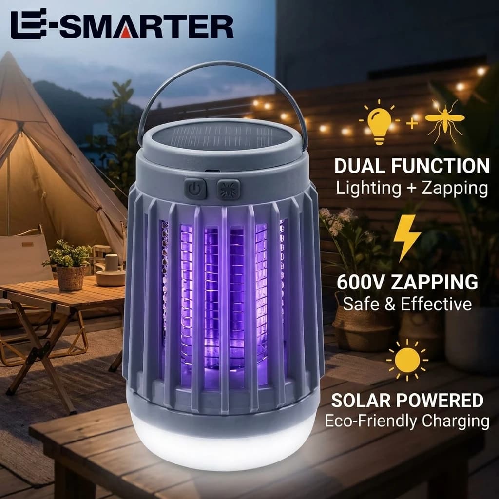 Lampada Solare Ricaricabile Anti-Insetti, Trappola Elettrica Portatile per Mosche, Repellente per Zanzare, Luce Notturna per Campeggio all'Aperto