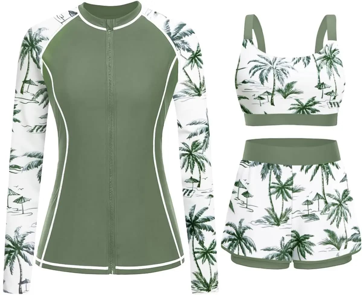 3 piece swimsuit for women - Long sleeved sweater with shorts and integrated bra