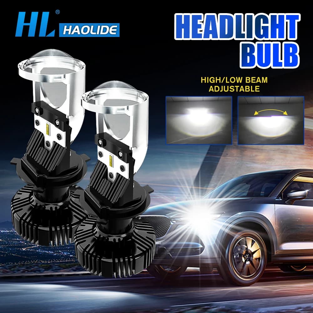 HAOLIDE 2 Pezzi Lenti LED H4 Mini Proiettore Luci Moto LED Mini Fari 6000K Bianco per Auto Moto Fuoristrada 12V 24V