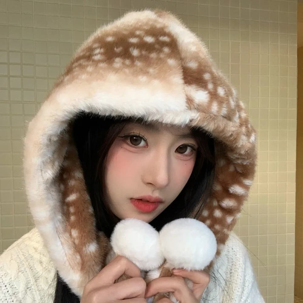 Cute Keep Warm Winter Hooded Scarfs Neck Protection Furry Women's Scarf Soft breathable Hat for Women