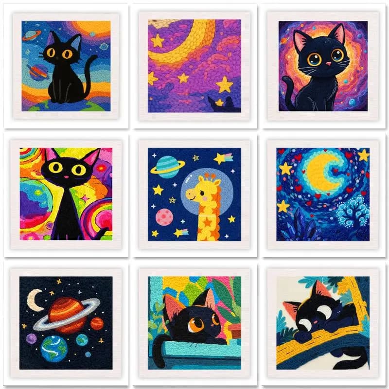 Cat Pattern Punch Needle Kit Includes Hoop Pattern Yarn and Tools for Beginners Adults DIY Embroidery Art Craft Set Home Decor