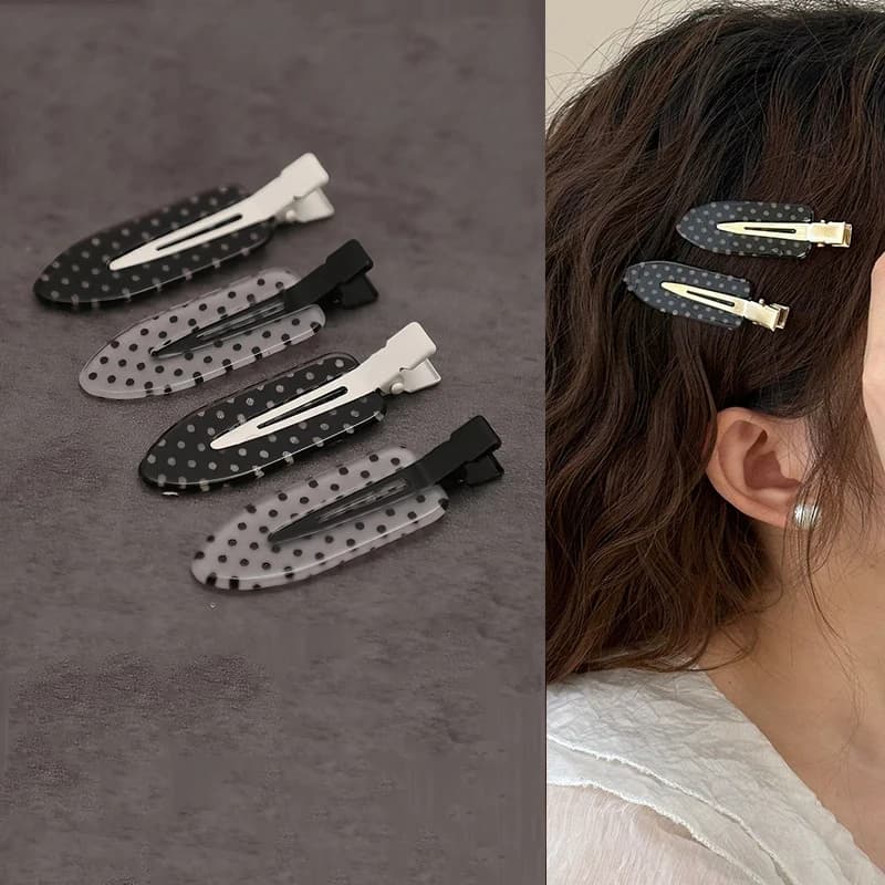 Acrylic hair clips in white and black polka dots, minimalist, with safe seal, suitable for everyday use, for party dresses, hair accessories