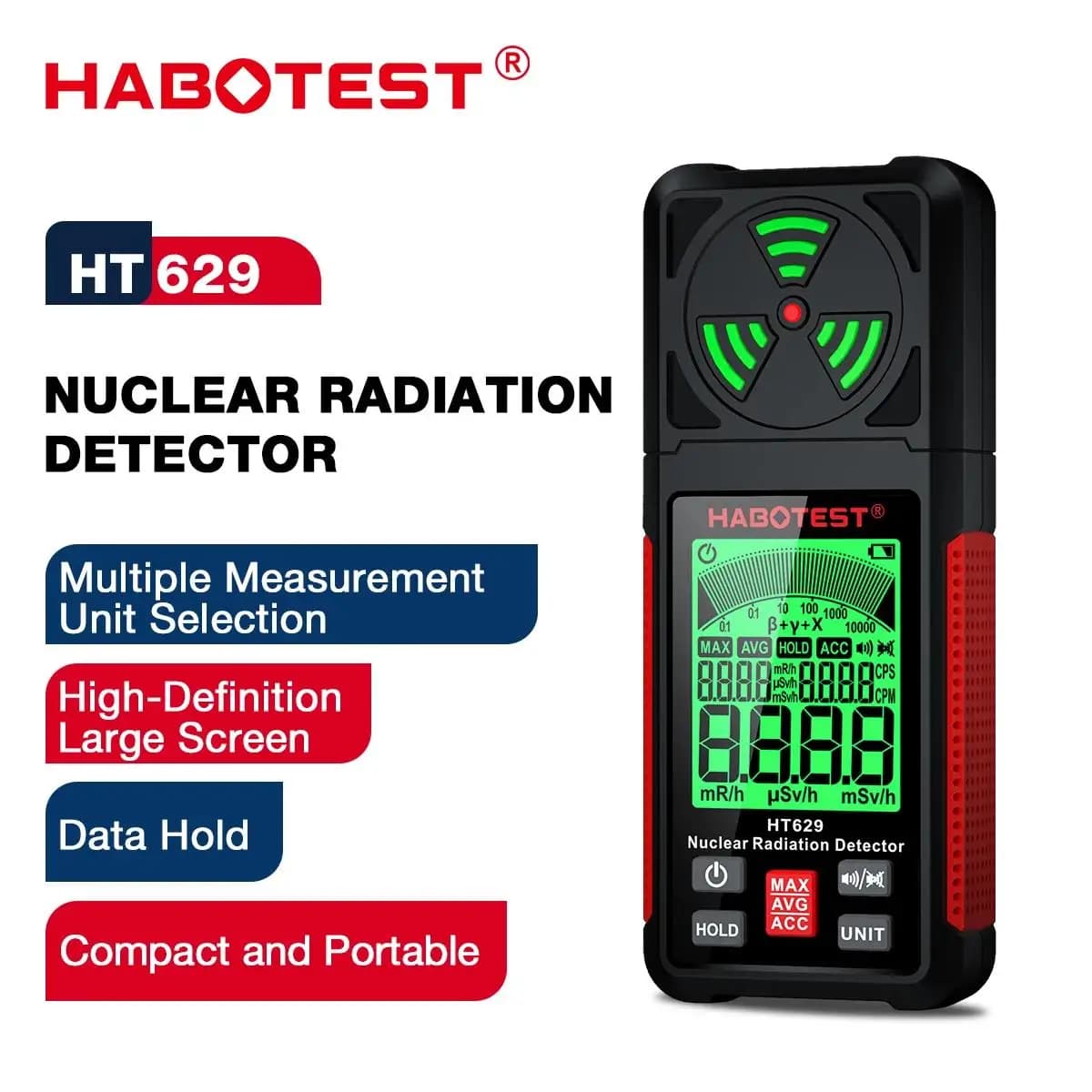 HABOTEST HT629 Rilevatore di radiazioni nucleari Contatore Geiger Rilevatore di radiactivity a raggi X Beta Gamma per tester di acque reflue nucleari