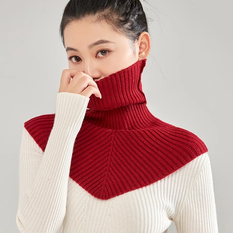 Sciarpa da donna in lana lavorata a maglia, design irregolare invernale, dolcevita, anello, sciarpa calda in cashmere, avvolgente corto, colletto finto