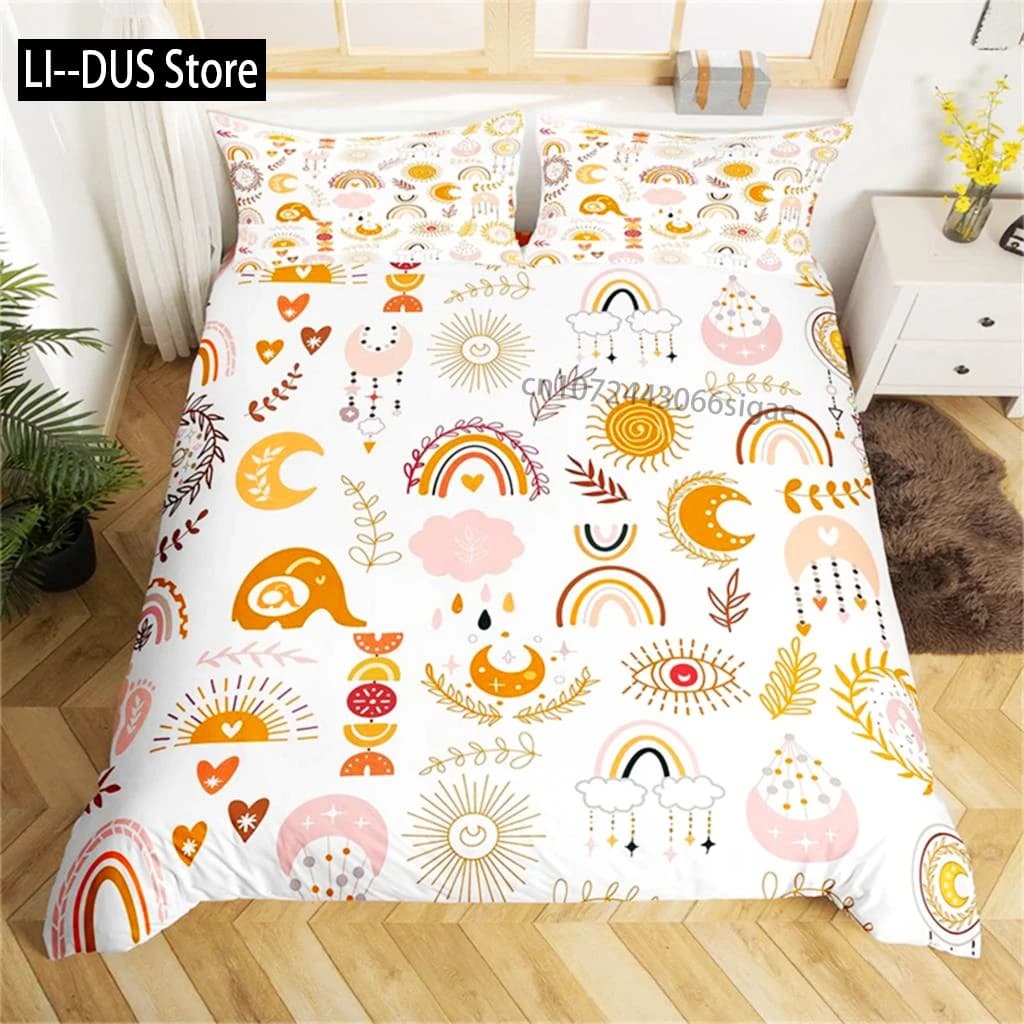 Cute set single rainbow cover for microfiber bed linen set for cartoons Sun Moon Star Decorations for teenage girls' room