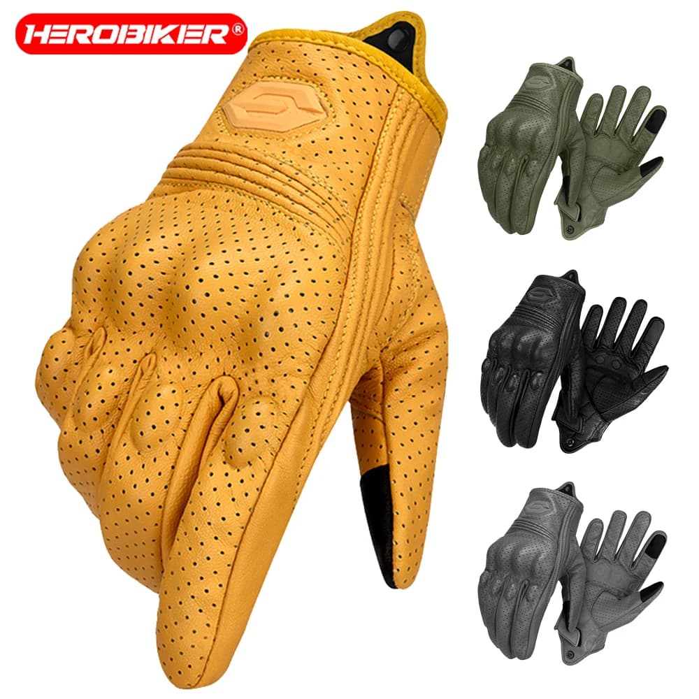 Breathable In Summer Motorcycle Gloves Scratch Resistant Retro Off-road Motorcycle Riding Gloves Touch Screen Full Finger Gloves