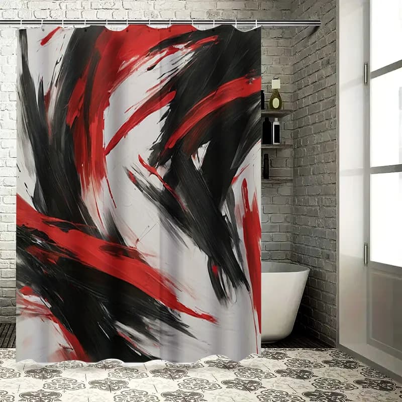 Set di tende da doccia di arte moderna Vasche da bagno bianche Fodera decorativa per il bagno per la decorazione domestica (rosso nero grigio)