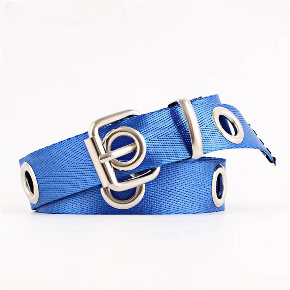 Cintura Lunga in Tela Blu da Donna, Cintura Elegante Traforata, Cintura Extra Lunga Morbida con Fori 120cm 140cm, Moda Femminile