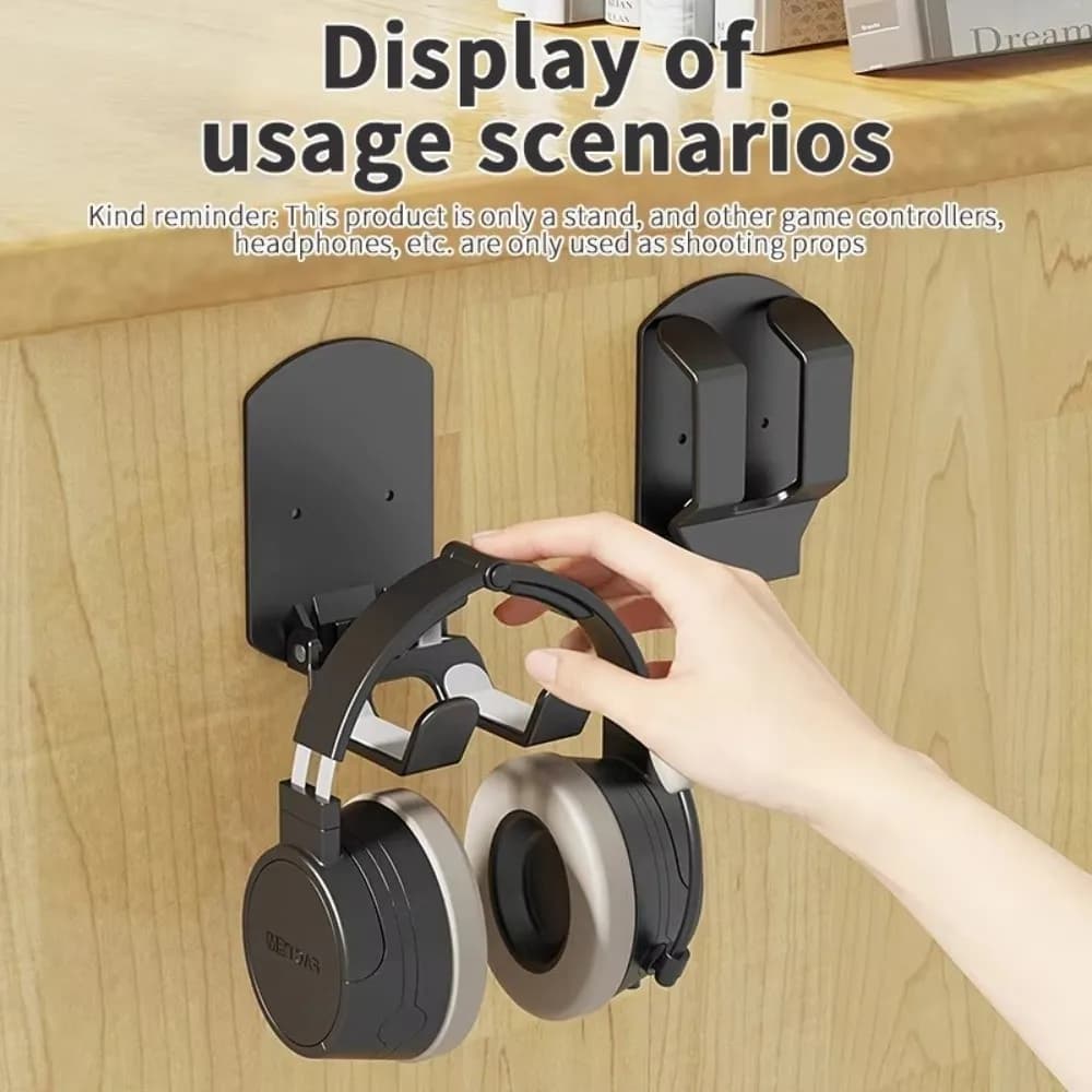 Multifunctional Universal Headphone Stand No Drill Foldable Under Desk Headset Holder Adhesive Space Saving
