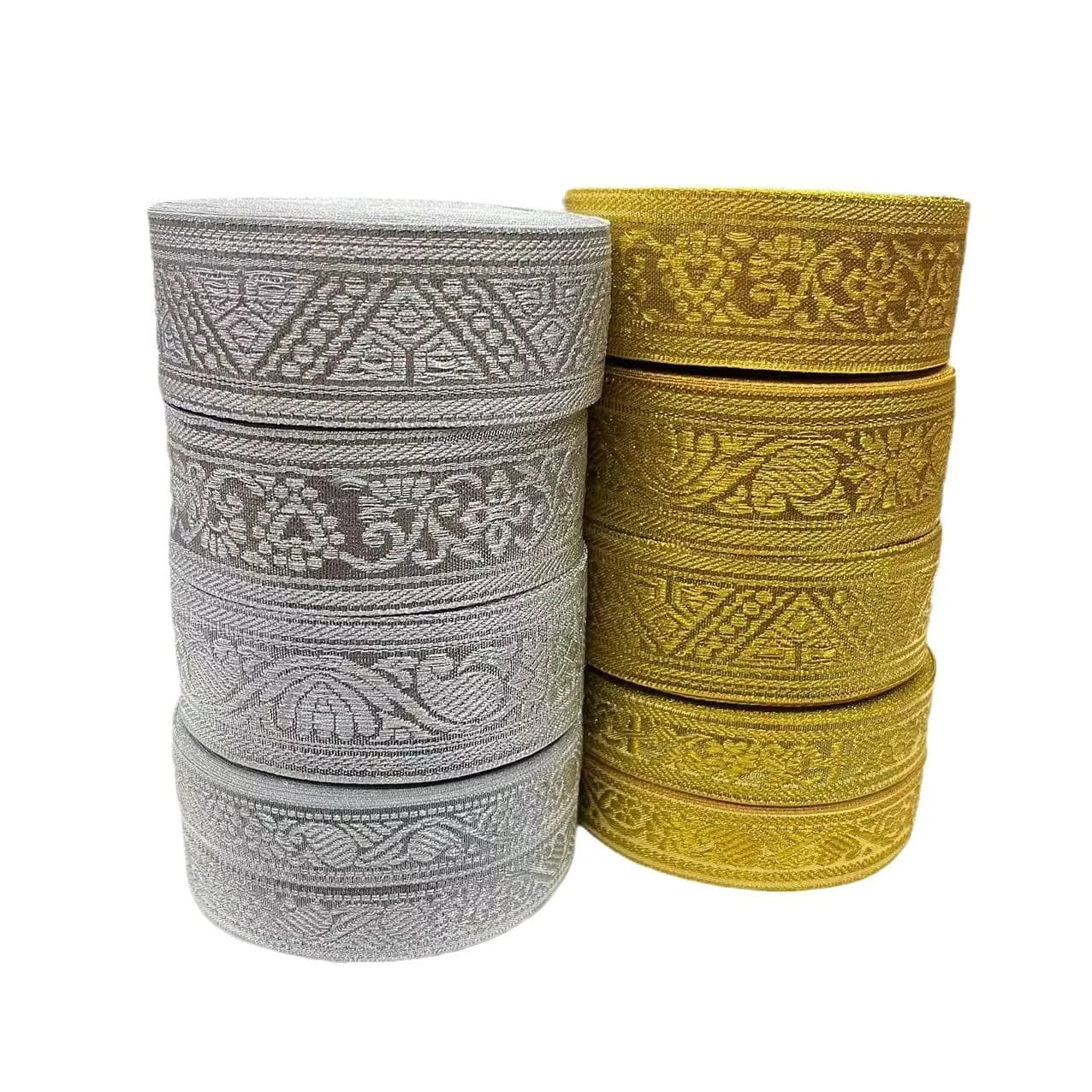 20 iarde/lotto stile etnico tessitura tessuto nastro jacquard filo oro e argento per accessori di abbigliamento LS-2273 larghezza 2,2-4 cm