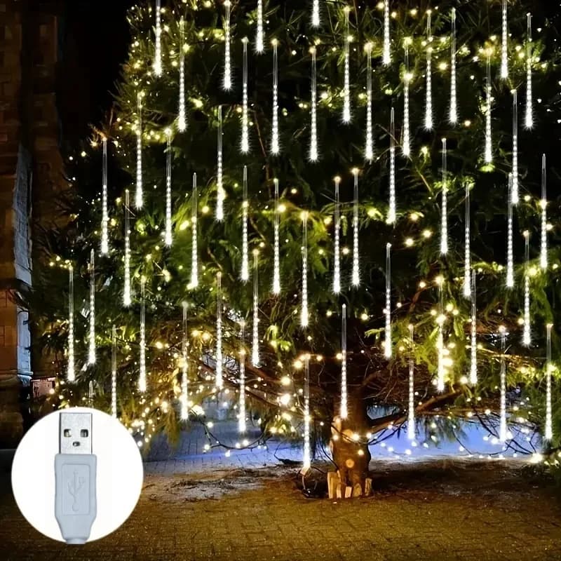 Luci a Cascata USB a Forma di Pioggia di Meteore, 192/288 LED, 8 Tubi per Matrimoni, Natale, Halloween, Decorazioni per Feste all'Aperto