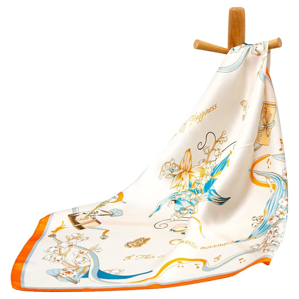Foulard in Pura Seta da 53cm per Donna, Stampa Floreale di Gigli, Bandana Quadrata, Sciarpa Morbida per Testa e Collo, Accessorio di Lusso