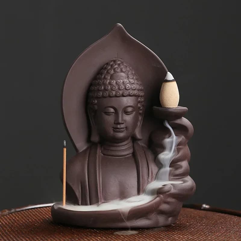 1 pz, nuvole di buon auspicio Buddha argilla viola riflusso bruciatore di incenso porta bastoncini di incenso ornamento da scrivania (senza incenso)