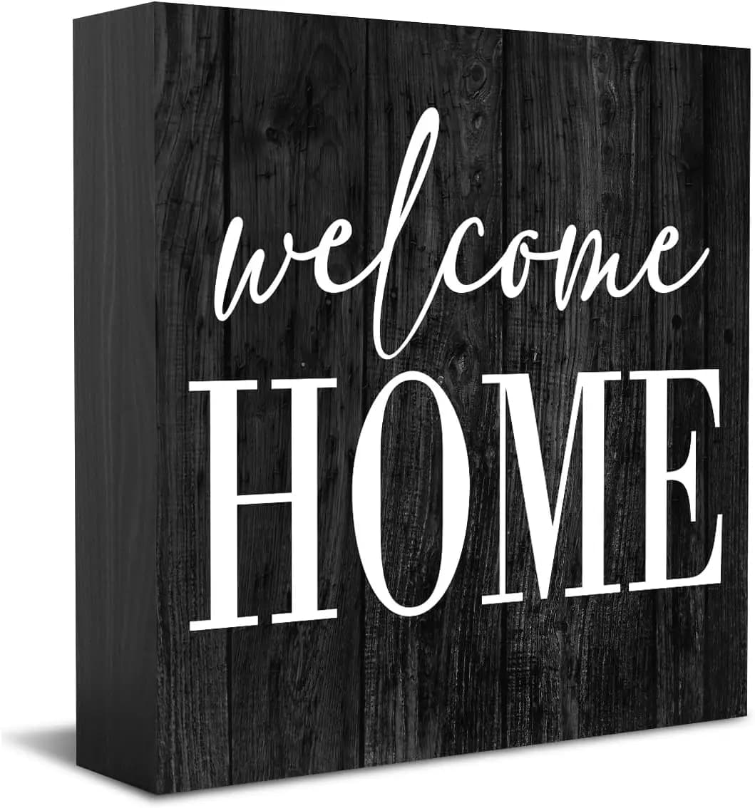 Insegna 'Welcome Home' in Legno Nero Rustico, Decorazione per Casa e Scrivania, per Donne, Famiglia, Amici, Stile Rustico