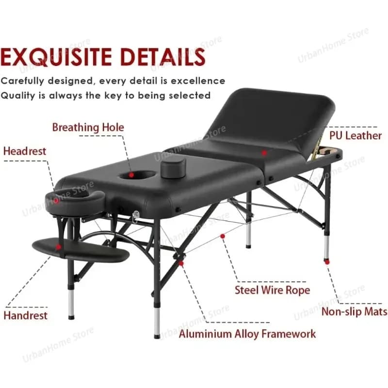 Lettino da Massaggio Professionale 84 Pollici, Portatile, con Schiuma Memory, Gambe in Alluminio, Leggero, per Spa, Salone, Tatuaggi, Regolabile in Altezza
