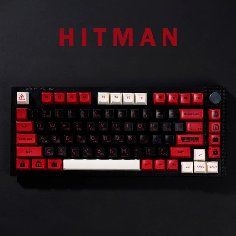 Hitman: Codename 47 Set di copritasti a tema colore rosso e nero materiale ABS profilo SA Fit 61%-108% Keycaps da gioco con tastiera meccanica