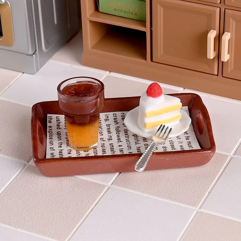 Set Miniatura Casa delle Bambole con Torte e Tè al Latte in Miniatura con Piatto per Giochi di Ruolo per Bambini