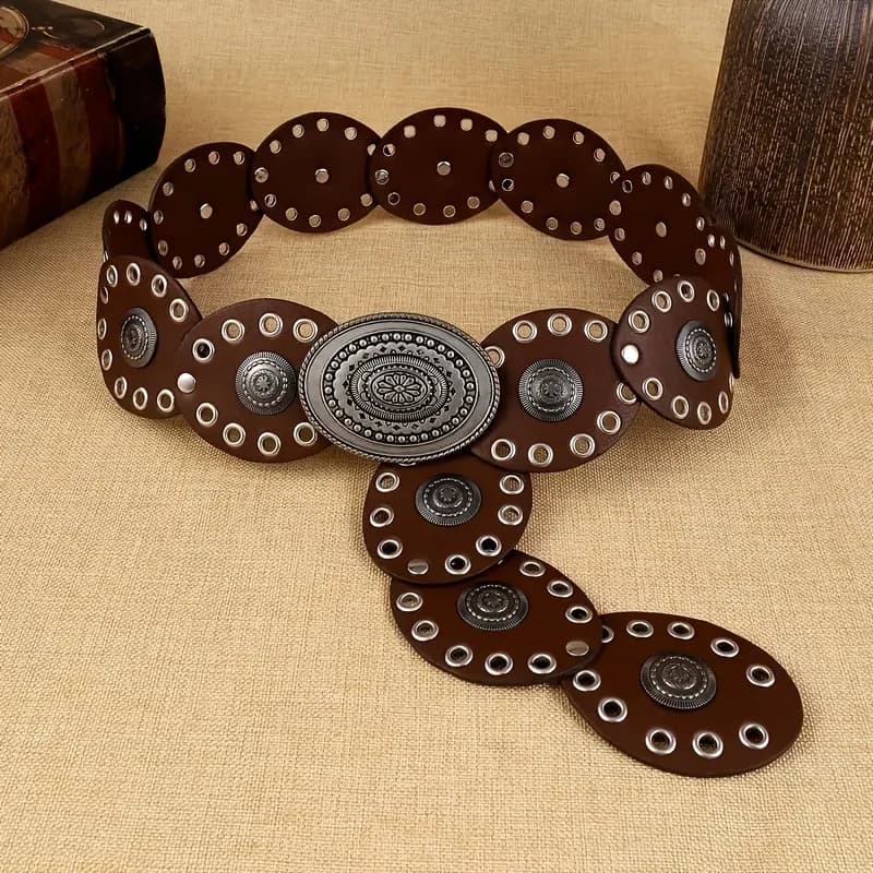 Cintura da donna in finto PU stile vintage da 1 pezzo con cintura con fibbia ovale con rivetti Cinture personalizzate vintage