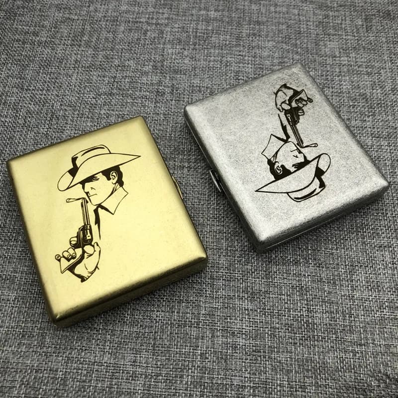 Personalizzazione personalizzata Portasigarette in ottone da cowboy Vecchi scatole per sigarette in rame argentato con confezione regalo