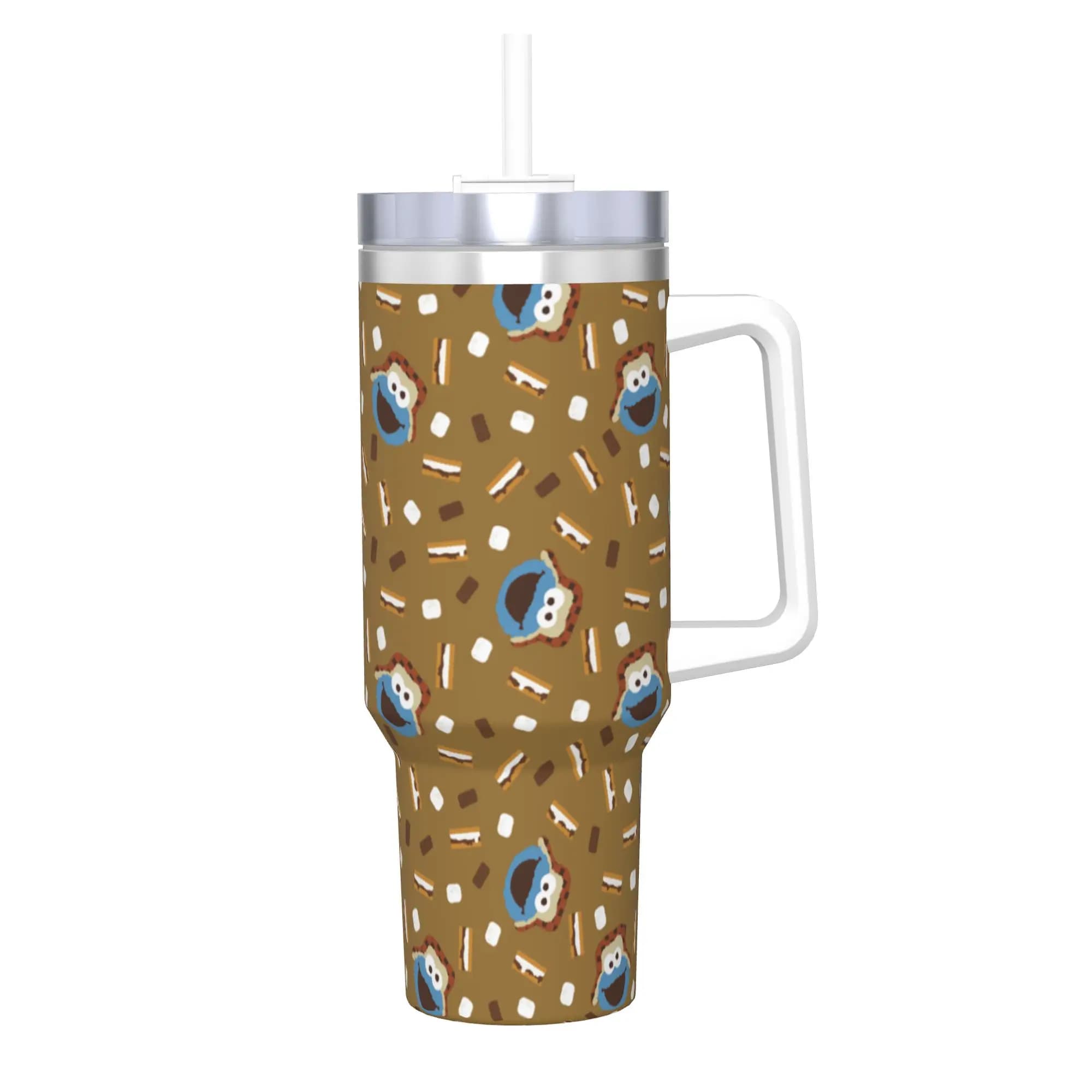 Stainless Steel Tumbler Cookie Monster Thermal Mug Cartoon Portable Hot Drinks Car Mugs Camping Water Bottle