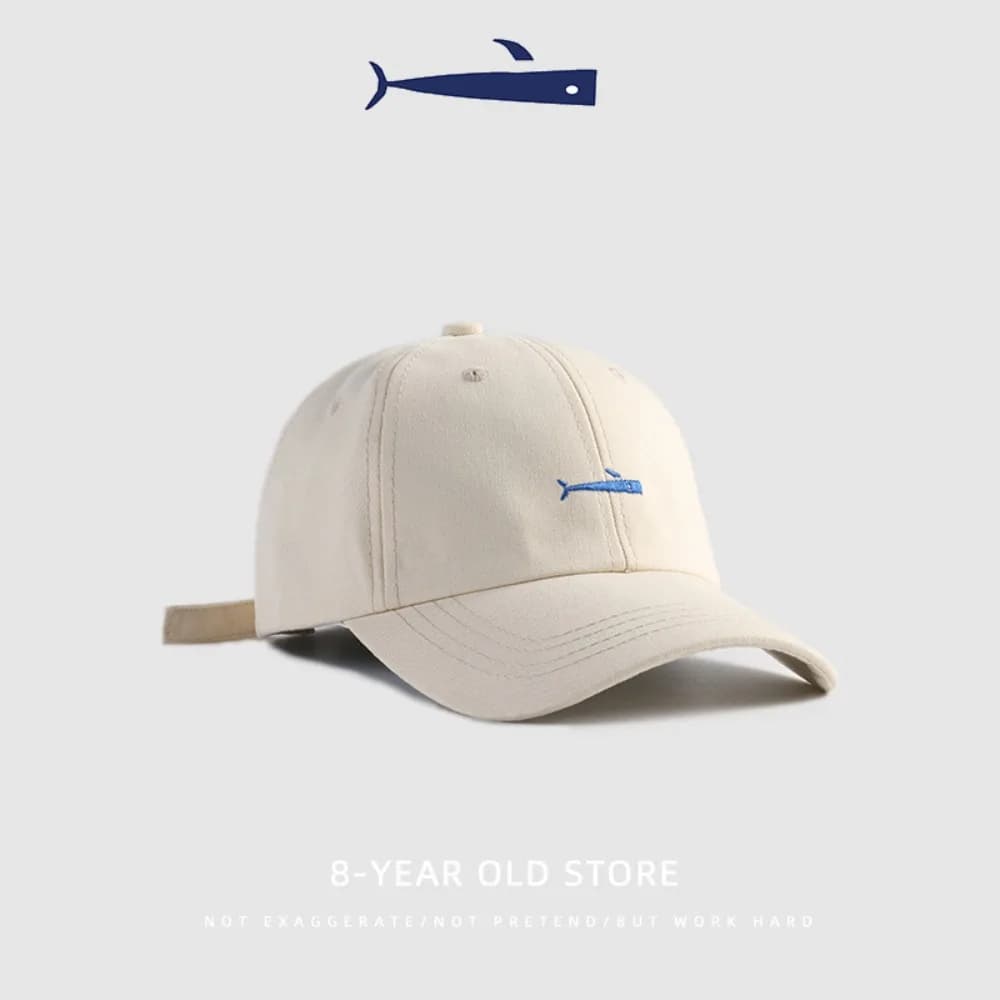 Cappellino da baseball vintage con ricamo a forma di pesce, regolabile, stile hip-hop, snapback, protezione solare, per uomo e donna