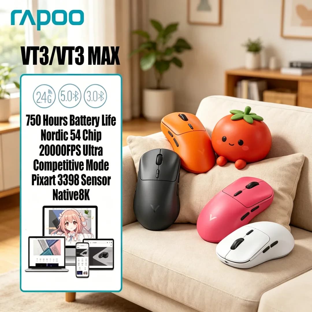 Lussuoso Mouse da Gaming Wireless Rapoo VT3 /VT3 MAX con Vero Polling Rate Wireless 8K e Costruzione Ultraleggera da 53g