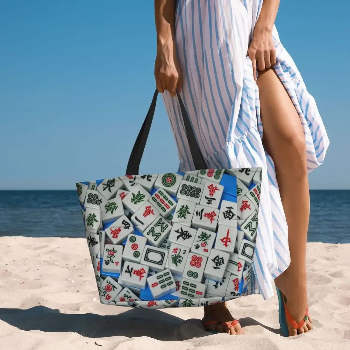 Mahjong Tile Pattern 5 Beach Tote Bag Sport Gym Yoga Duffle Large Tote Bag Women Travel Bag Fitness bag