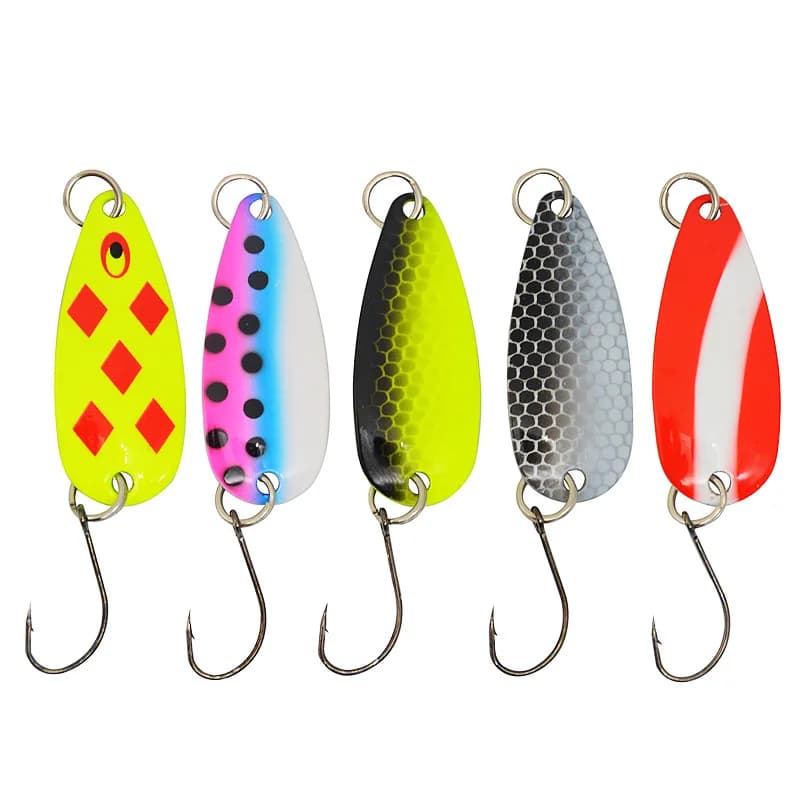 Cucchiaio da pesca Richiamo Principianti Maschere Cucchiai colorati Esche rigide artificiali Esca 3,5 g Ganci singoli Lotto 5 pezzi Vendita