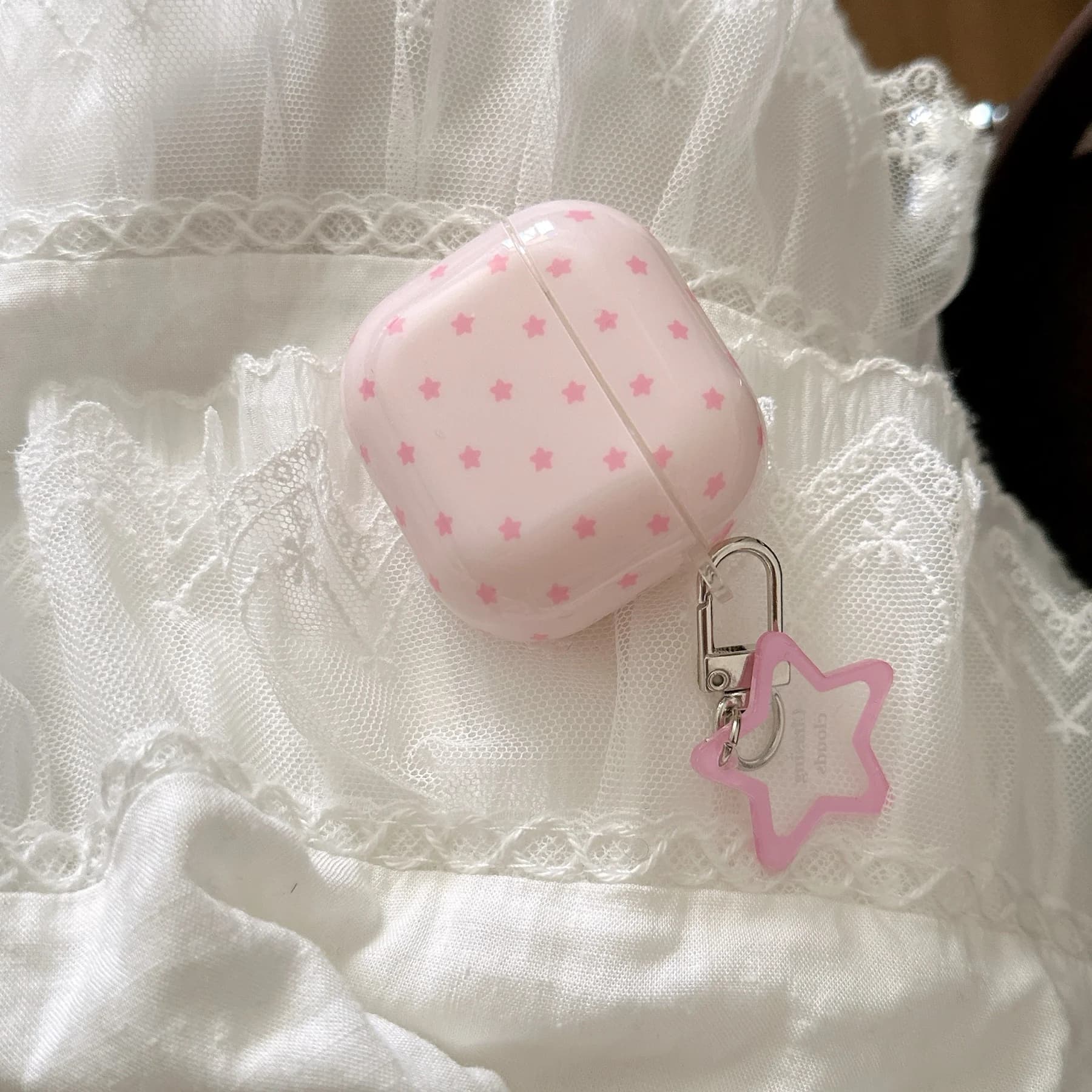 Nice headset case with full-screen pink star pattern with five-point star pendant suitable for AirPods 1 2 3 4 Pro2 Pro3