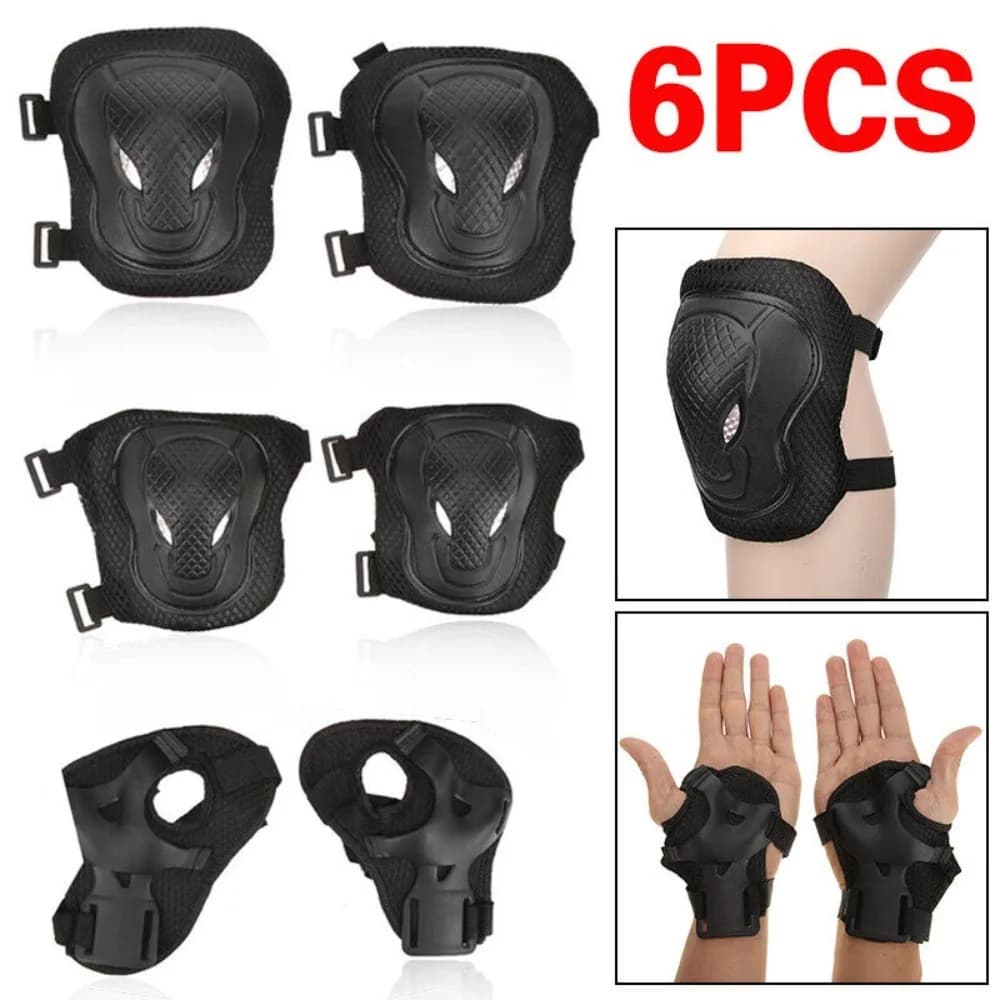 Set di equipaggiamento protettivo da 6 pezzi (gomiti/polsi/ginocchiere) - Robusta protezione in guscio PE per pattini, pattini e ciclismo all'aperto