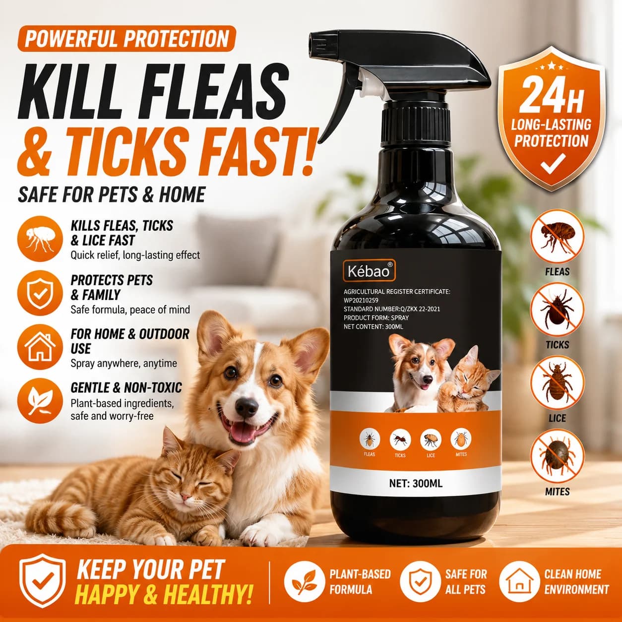 Flea Medicine for Dogs and Cats, Fleas Removed, Pet External Insect Repellent Spray, Insect Repellent Spray to Remove Lice Fleas