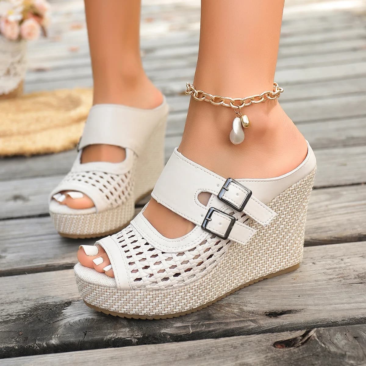 Sandali Estivi da Donna Taglie Forti 35-43 con Zeppa e Plateau, Antiscivolo, Punta Aperta, Ciabatte Casual da Spiaggia