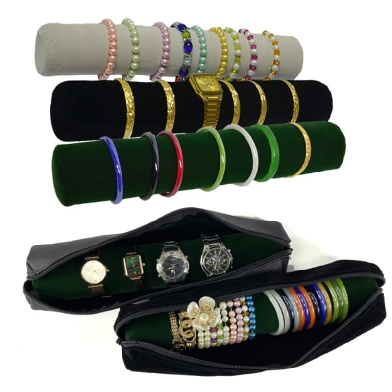 Supporto per barra per esposizione di gioielli con borsa portaoggetti con cerniera Bracciale rigido Borsa per organizer per catena di orologi Custodia portatile per ornamenti a mano