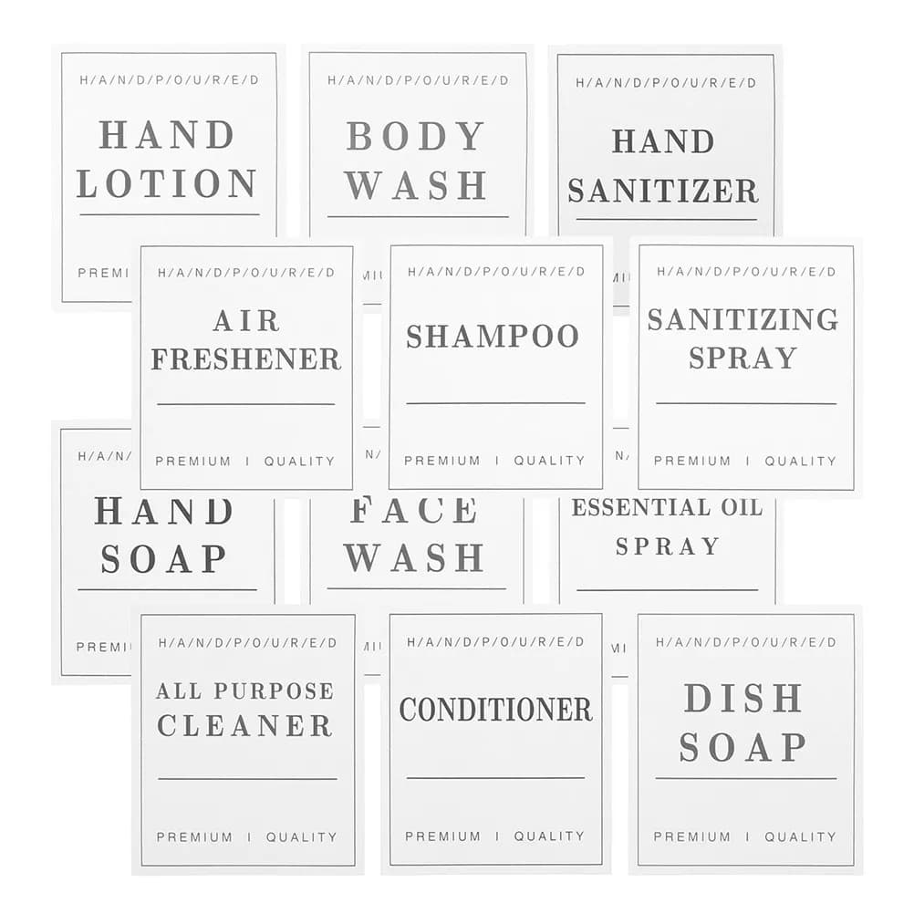 24 Fogli di Etichette Autoadesive Impermeabili per Bottiglie da Doccia, Vasetti da Viaggio, Dispenser di Sapone, Organizzazione Bagno