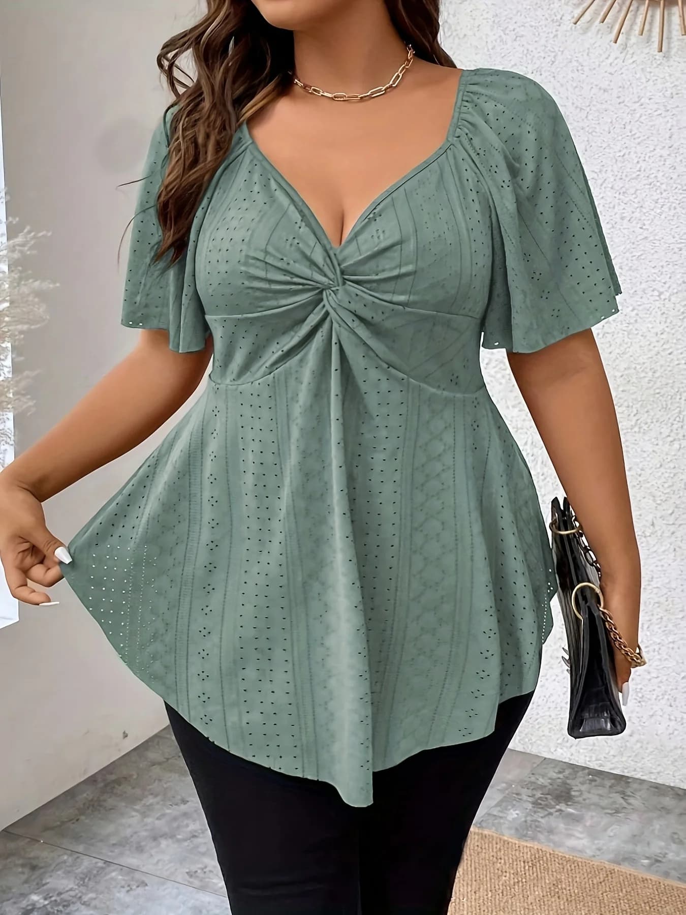 Elegant summer t-shirt strong sizes for women, casual, office, woman, with solid curve, wide tops with V neckline
