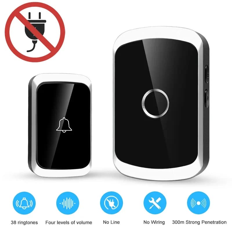 Campanello Wireless Intelligente Senza Presa Elettrica, Portata 300M/984 FT, 38 Melodie, Suono per Porta di Casa, Funzionamento a Batteria
