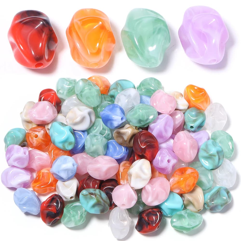 20pcs/lot Irregular Twisted Acrylic Beads Two-tone Imitation Stone Loose Spacer Bead For DIY Bracelet Earrings Jewelry Wholesale