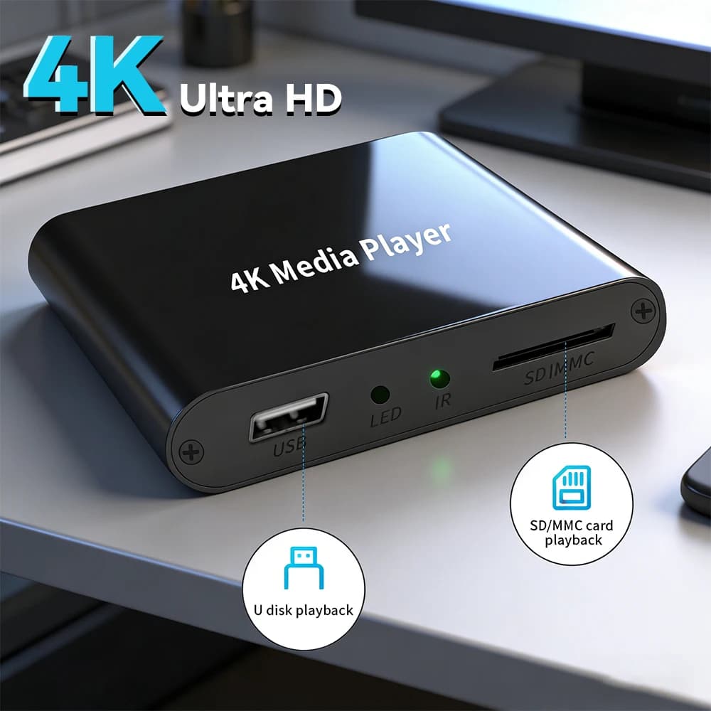 RSH Lettore Multimediale 4K Ultra HD per un Cinema Domestico Accogliente, Compatibile con SD, MMC, MP3, USB, HDD Esterno, U Disk, Box Multimediale