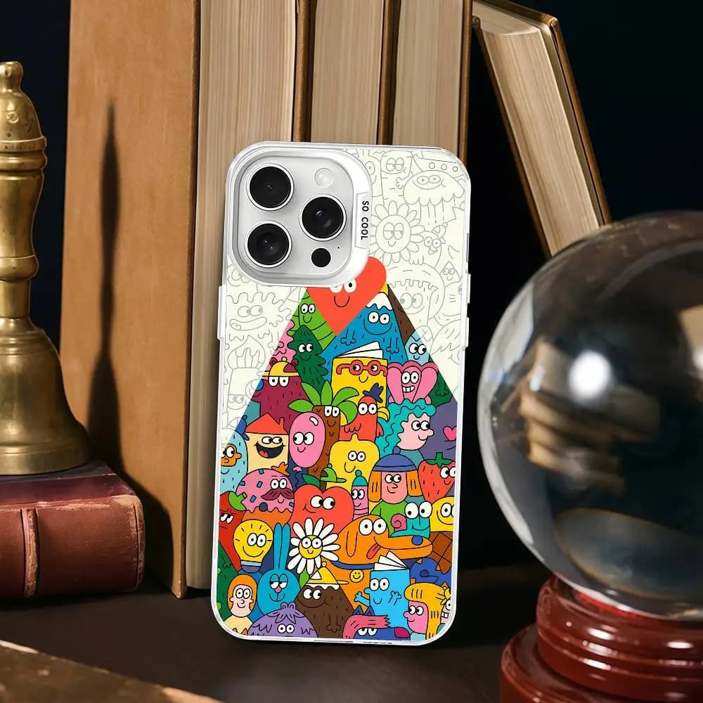 Custodia per telefono Happy Doodles Custodia per telefono per IPhone 16 15 14 13 12 11 Pro Max Bianco opaco Laser Metallico Aurora Funda
