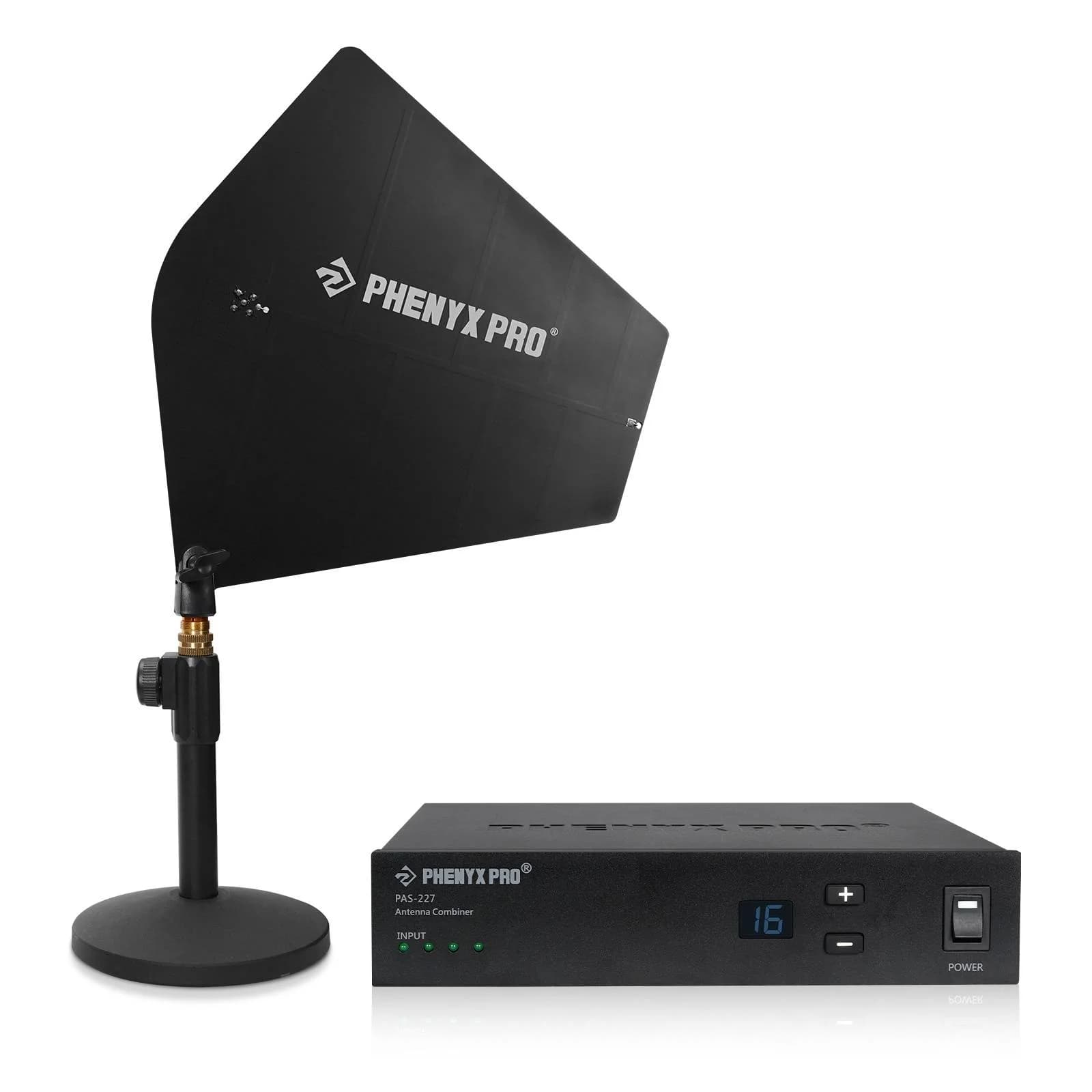 Phenyx Pro PAS-227X Pacchetto combinatore antenna wireless UHF per sistema di monitoraggio in-ear, controllo del guadagno 16, portata di frequenza 450-970 MHz