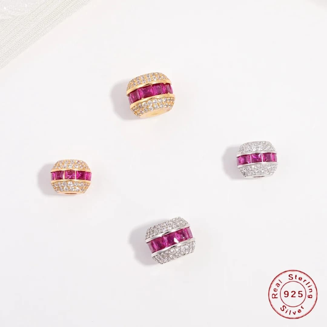 S925 Sterling Silver Inlaid Zircon Lucky Bead Spacer Is Suitable For Bracelets, Necklaces And Other Jewelry SZ217