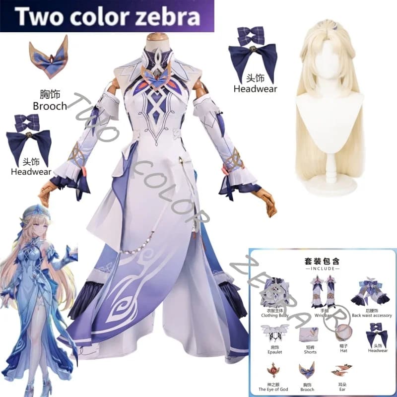 Costume Cosplay Nicole Reeyn by Genshin Impact, Complete Set with Wig, Dress and Accessories, Halloween Party Uniforms and Girls Role Games